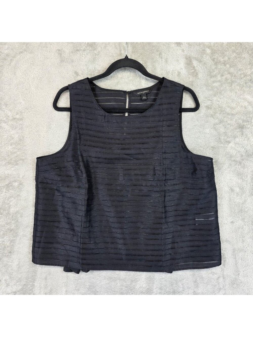 Banana Republic Tank Top Womens L Black Scoop Neck Sheer Striped Lined Shell